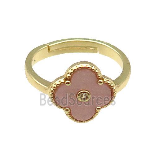 copper Clover Ring pave peach shell, gold plated