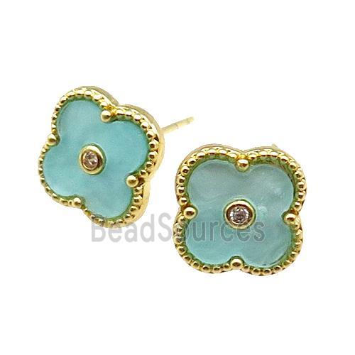 copper Colover Stud Earring pave green shell, gold plated