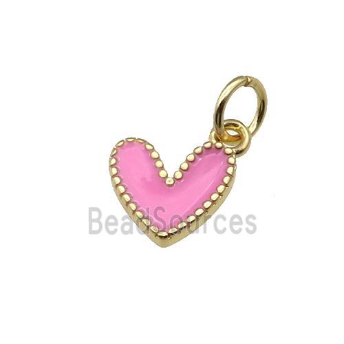 copper Heart pendant with pink enamel, gold plated