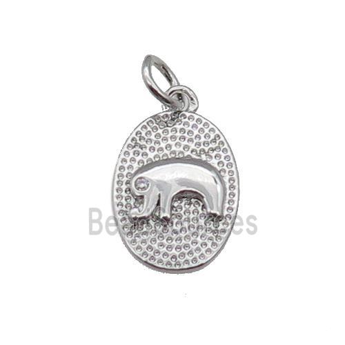 copper oval pendant, elephant, platinum plated