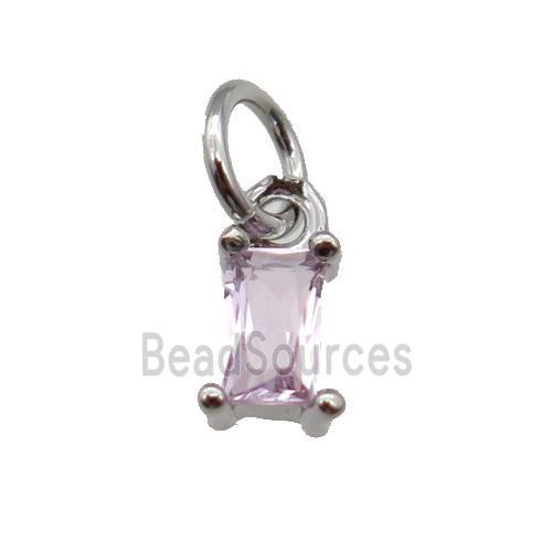 copper pendant paved pink zircon, rectangle, platinum plated