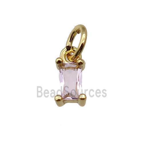 copper pendant paved pink zircon, rectangle, gold plated