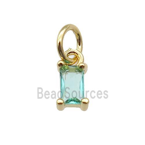 copper pendant paved green zircon, rectangle, gold plated