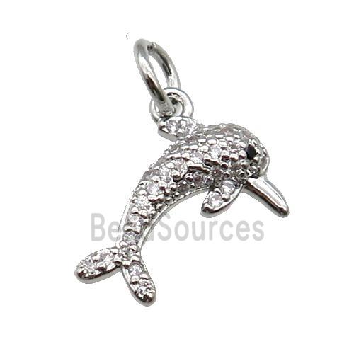 copper dolphin pendant paved zircon, platinum plated