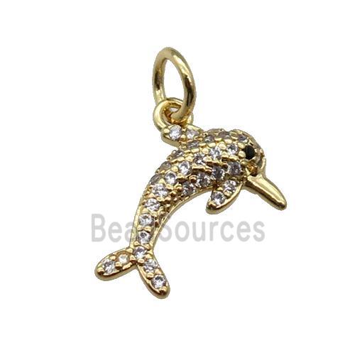 copper dolphin pendant paved zircon, gold plated