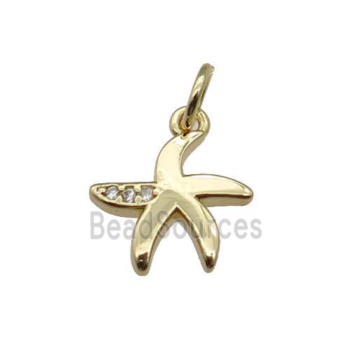 copper starfish pendant pave zircon, gold plated