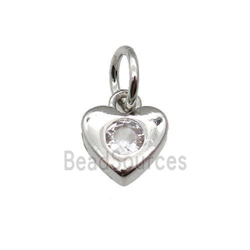 copper heart pendant pave zircon, platinum plated