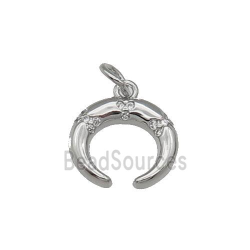 copper crescent moon pendant pave zircon, platinum plated