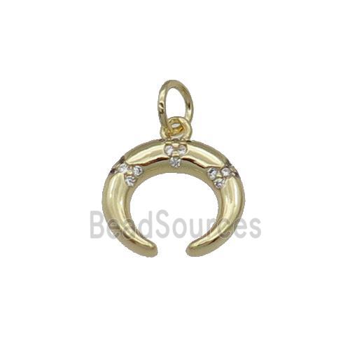 copper crescent moon pendant pave zircon, gold plated