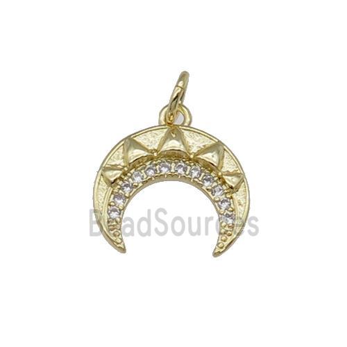 copper crescent moon pendant pave zircon, gold plated