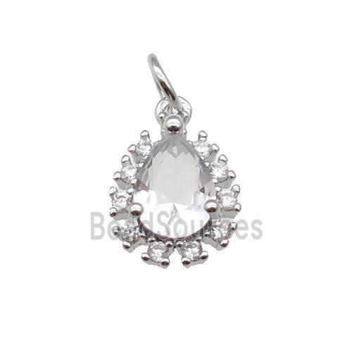 copper teardrop pendant pave zircon, platinum plated