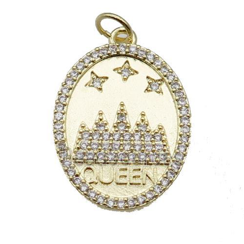 copper oval pendant pave zircon, castle, gold plated