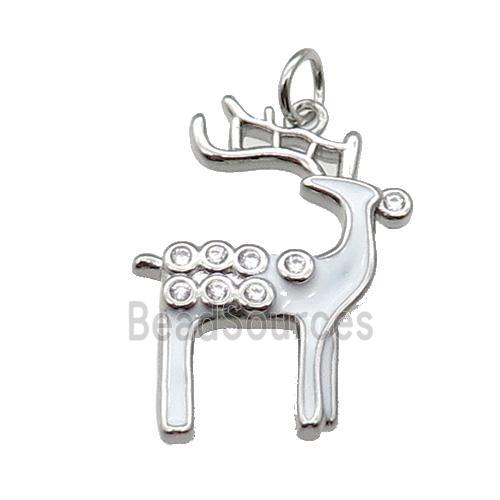 copper reindeer pendant pave zircon with white enamel, platinum plated