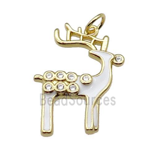 copper reindeer pendant pave zircon with white enamel, gold plated