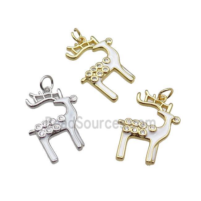 copper reindeer pendant pave zircon with white enamel, mixed