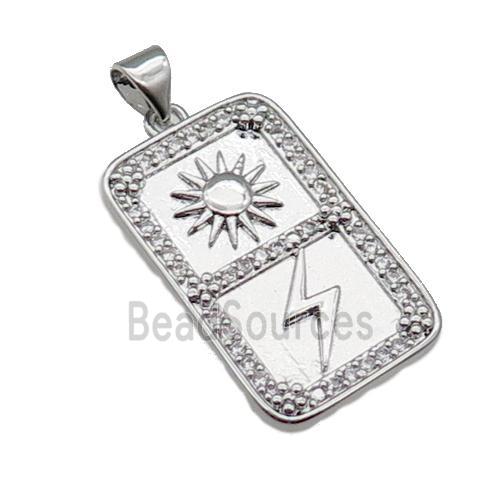 copper rectangle pendant pave zircon, sun thunder, platinum plated