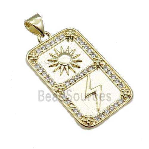 copper rectangle pendant pave zircon, sun thunder, gold plated