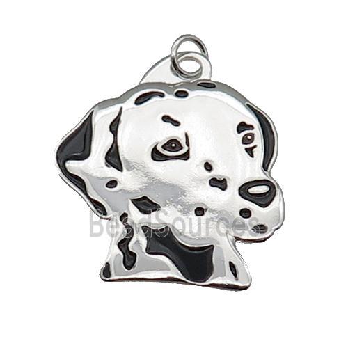 copper Dog charm pendant with black enamel, platinum plated