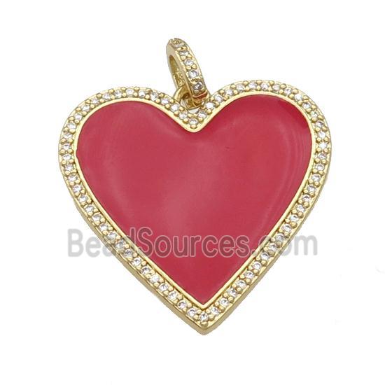 copper Heart pendant paved zircon with red enamel, gold plated