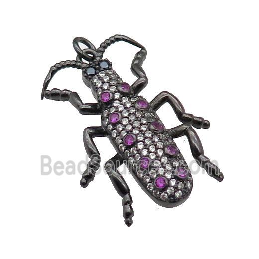 copper Ladybug pendant pave zircon, black plated