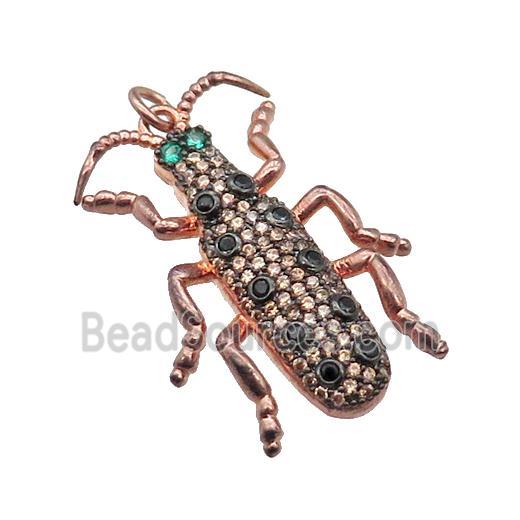 copper Ladybug pendant pave zircon, rose gold