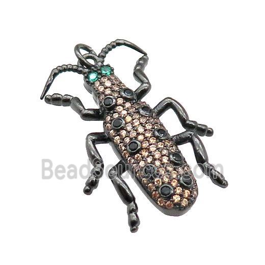 copper Ladybug pendant pave zircon, black plated