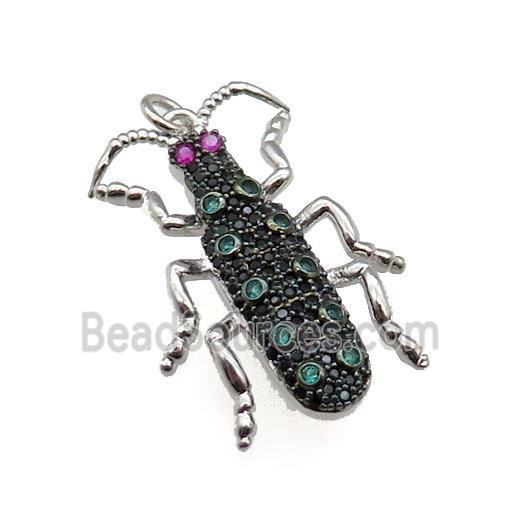 copper Ladybug pendant pave zircon, platinum plated