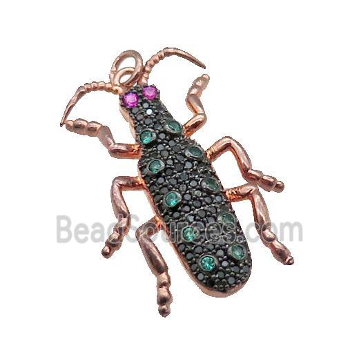 copper Ladybug pendant pave zircon, rose gold