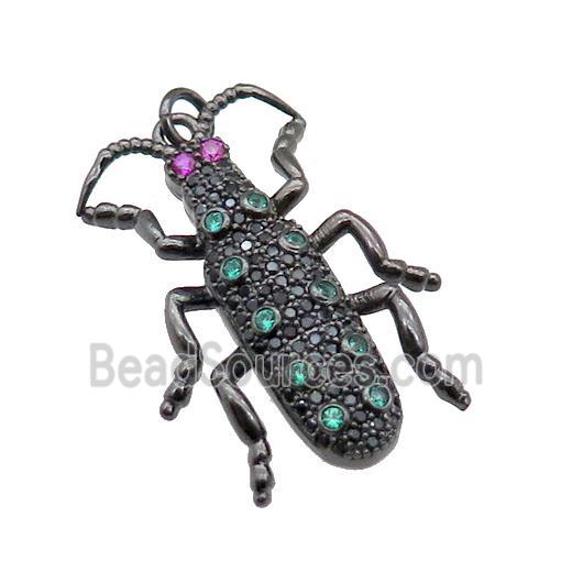 copper Ladybug pendant pave zircon, black plated