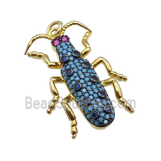 copper Ladybug pendant pave turq zircon, gold plated