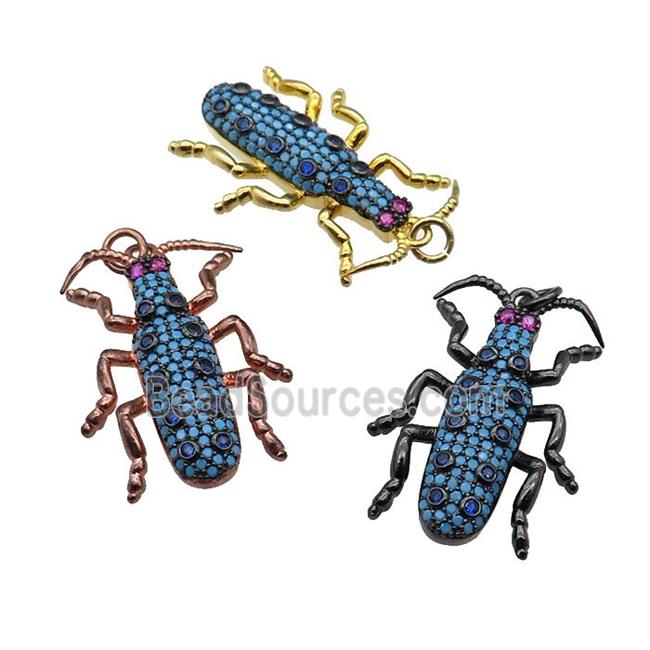 copper Ladybug pendant pave turq zircon, mixed