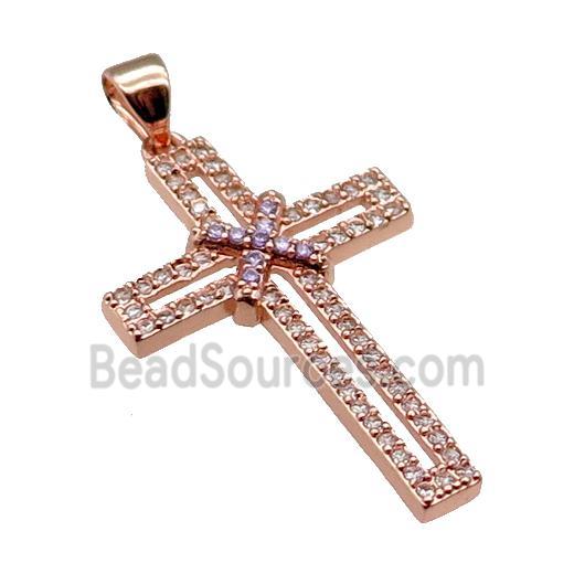 copper christian Cross pendant pave zircon, rose gold