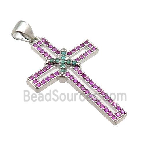 copper christian Cross pendant pave zircon, platinum plated