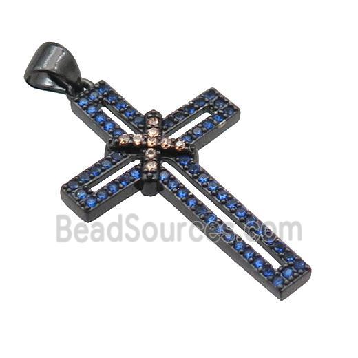 copper christian Cross pendant pave zircon, black plated