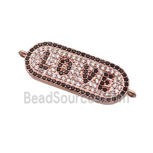 copper LOVE connector paved zircon, rose gold