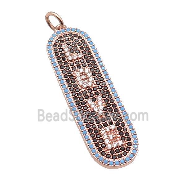 copper LOVE pendant paved zircon, rose gold