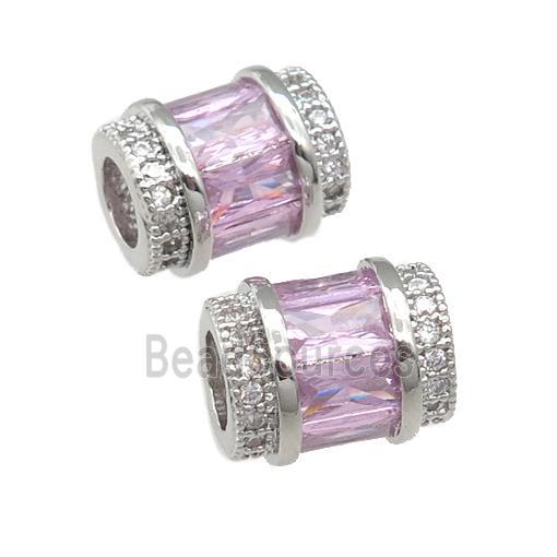 copper tube beads pave pink zircon, platinum plated