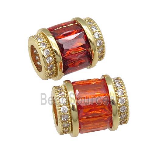 copper tube beads pave red zircon, gold plated