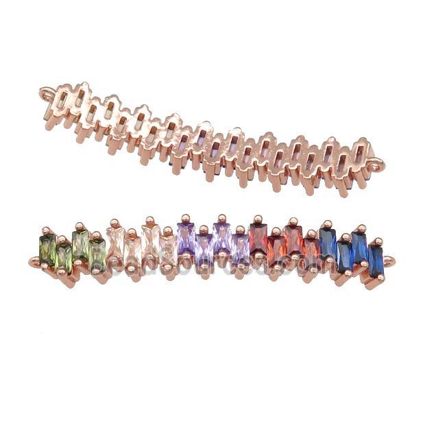 copper stick connector pave zircon, multicolor, rose gold