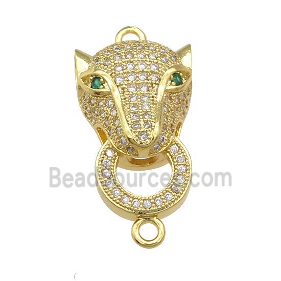 copper Leopard connector pave zircon, gold plated