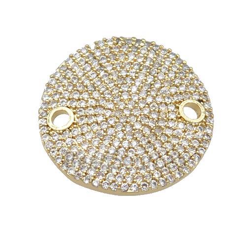 copper circle connector pave zircon, gold plated