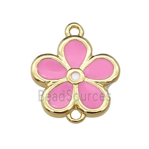 copper flower connector with pink enamel, gold plated