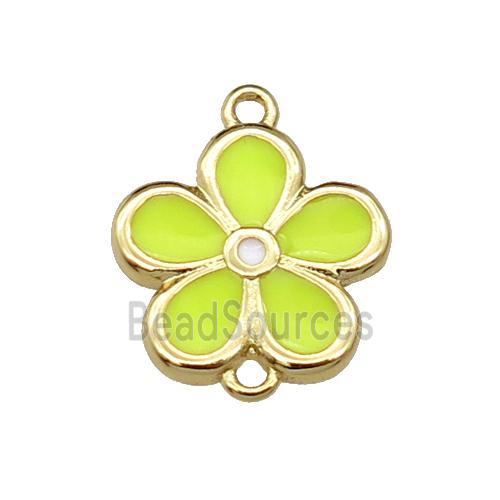 copper flower connector with yellow enamel, gold plated