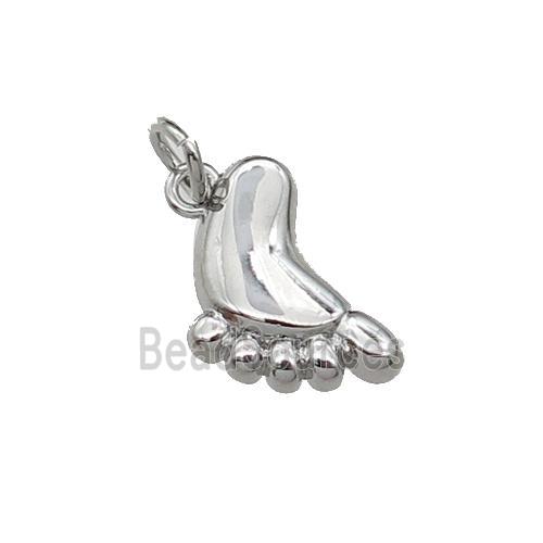 copper charm pendant, babyfeet, platinum plated