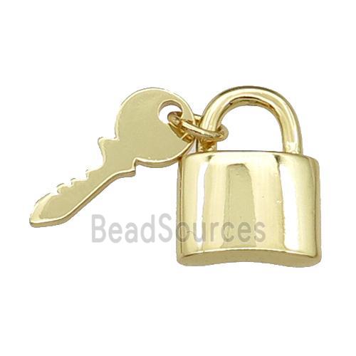 copper Lock-Key charm pendant, gold plated