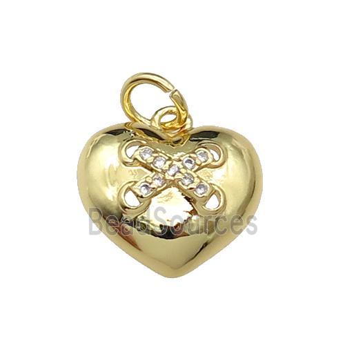 copper Heart pendant paved zircon, gold plated