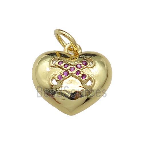 copper Heart pendant paved hotpink zircon, gold plated