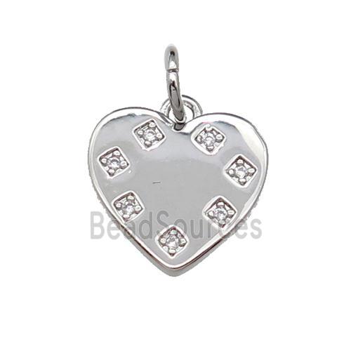 copper Heart pendant paved zircon, platinum plated