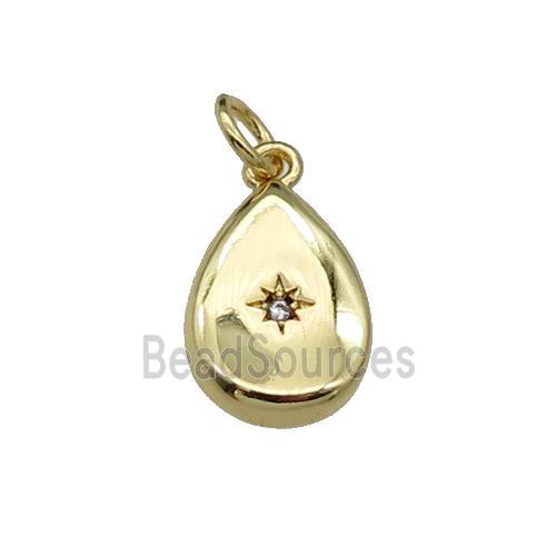 copper teardrop pendant pave zircon, gold plated