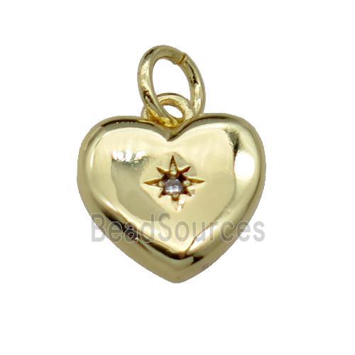 copper heart pendant pave zircon, gold plated